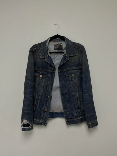 $1250 R13 Distressed Zipper Trucker Jacket Medium image 3