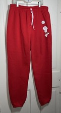Vtg Hanes Size L red 80s 90s Sweats USA Made Retro Fleece Sweatpants Joggers Ex