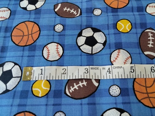 Sports Balls Blue Plaid Cotton Fabric 5 Yards 182x45 Boy Baby Cranston - Picture 5 of 5
