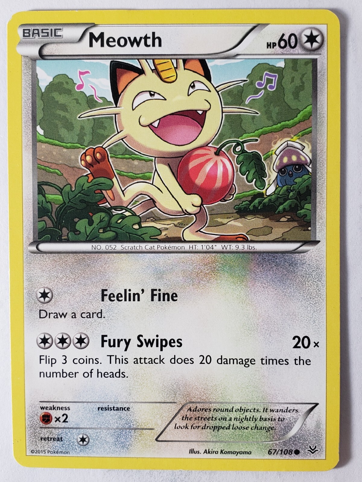 Meowth 67/108 LP - Roaring Skies Pokemon Card - Akira Komayama Art