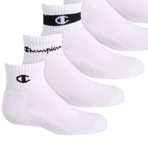 Champion Boys 6-Pack Logo Youth Quarter Socks Size 5-7 / 10C-3Y White NWT - Picture 2 of 2