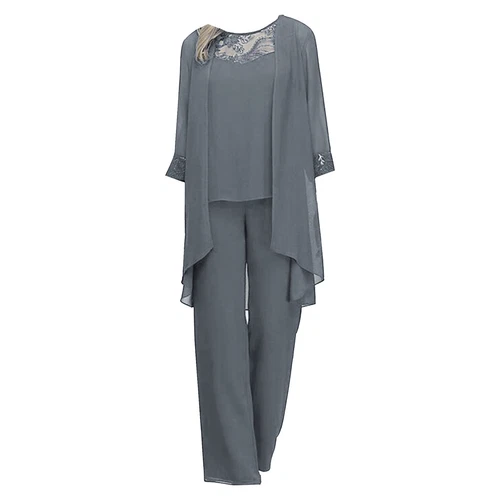 Womens 3 Piece Chiffon Pant Suits Tank Top Cardigan and Pants Evening Outfits - Picture 78 of 95