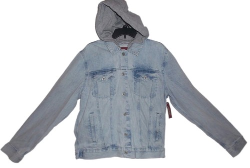 Arizona Jeans Washed Blue Denim Jean Hooded Trucker Jacket Men's Size Large New - Picture 3 of 8