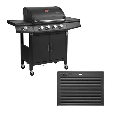 TAINO Gasgrill Set RED 4+1 + Grillplatte Bundle Griller Grillwagen Seitenkocher
