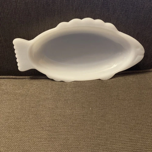 Vintage Glasbake Fish Dish, Milk Glass  9.25” x 5” Model J-21-45, Made in USA