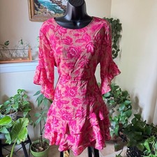 Sundae-muse Women's Pink floral dress with ruffle sleeves NWT