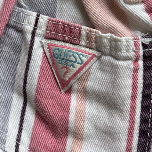 VTG 90s Baby Guess Youth Girls Kids Denim Pink White Stripe Shorts 4Y Talon USA - Picture 12 of 17
