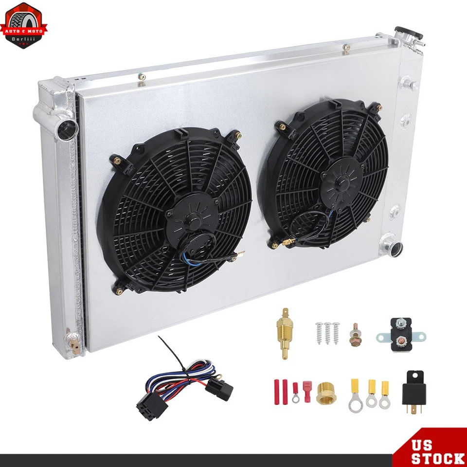 4 filas de radiador + ventilador de cubierta para Chevy C10 C20 K10 K20 GMC C1500 C2500 7,4 L 73-87 Foto 2 de 4