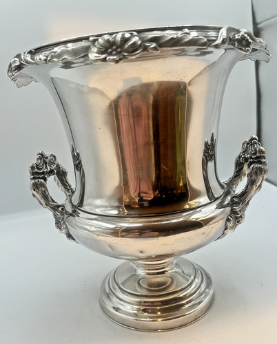 Ornate Victorian silver-plated champagne ice bucket with handles 