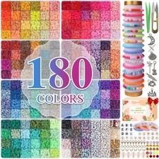 XSEINO 37300 Pcs Clay Beads Bracelet Making Kit,8 Boxes 180 Colors Friendshi...