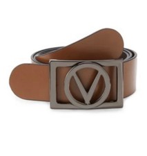Mario Valentino Brown Aldo Monogram Leather Rectangle Logo Buckle Men's Belt 40