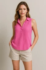 Love Notes Pink Gauze Sleeveless Blouse Women’s M Slub Knit Boho Coastal Beach