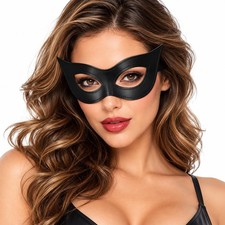 Black Cat Mask Women Faux Leather Eye One Size Fits Most Halloween