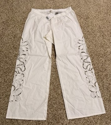 H&M Mama Maternity Pull On Pants With Eyelet Embroidery Ivory Size L