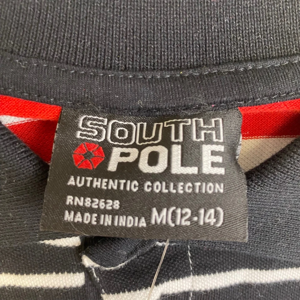 Camisa Polo Southpole Niños Niños Mediana M (12-14) Roja Blanca Negra Rayas Dorado Logo Foto 3 de 4