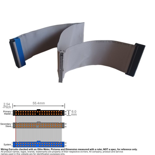 Cable IDE HDD CD Flat Ribbon 40 Pin 80 Wire 2 Drive 17.5 inch 17.5" ATA 133