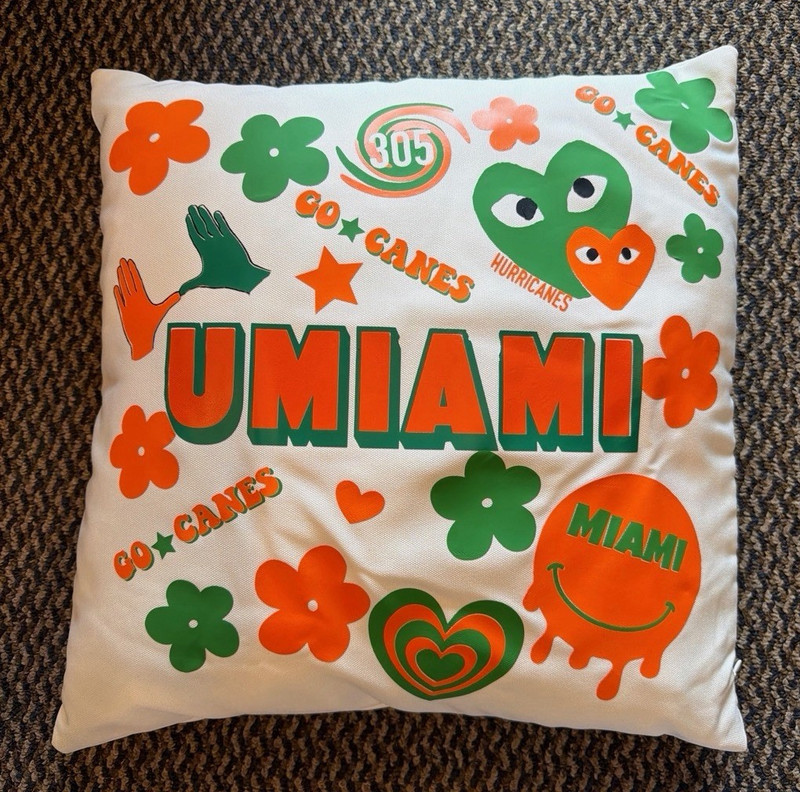 Miami Hurricanes Square Decorative Throw Pillow Polyester Graphic Print W/O/G