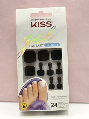 Kiss Gel Fantasy Press-On Pedicure Toenails Black Shiny 87585 | eBay
