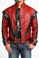 Michael Jackson Thriller MJ Red Real Leather Jacket Halloween Costume Cosplay 