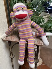2008 Sock Monkey Plush 18" Street Players Purple Yellow Pink striped 02338