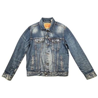 Levi's Blue Trucker Jacket 72334 Distressed Denim Mens Size M