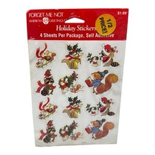 Vintage American Greetings Holiday Stickers Raccoon Bunny Squirrel 4 Sheets