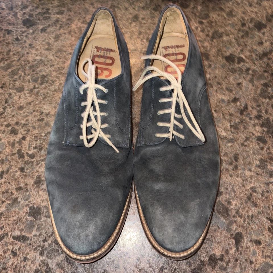 1901 Nordstrom Mens Leather Lace Up Shoe Size 12 M Blue Suede Almond Toe Shoes - Image 2 of 4