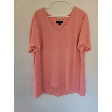 Karen Kane 2X Womens Top Blouse Coral V Neck Short Sleeve Layered Hem #11