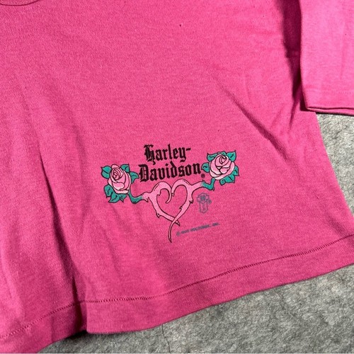 Vintage Harley-Davidson Shirt Womens XL Pink Floral V Neck 80s Biker Holubek - Picture 2 of 7