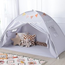Toddler Bed Tent Canopy: Lights  Flags Indoor Floor Bed Kids Tent Playhouse ...