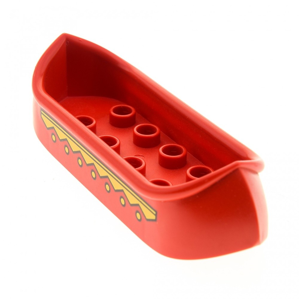 1x Lego Duplo Boat Canoe 2x8 Red Printed Kayak Indian 2436 2438 9186 31165pb01