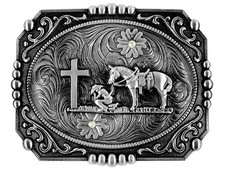 Religion Cross Cowboy Kneeling Prayer And Horse Design Square Silver