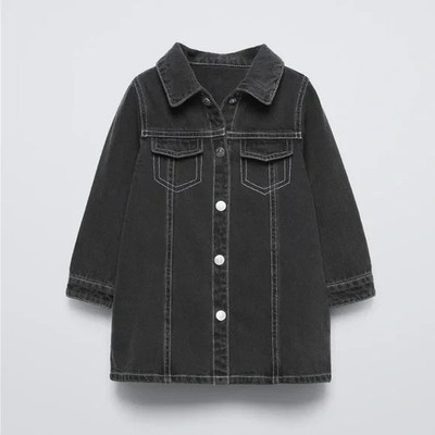 Zara Toddler Girl's 3 Black Denim Jean Shirt Dress Long Sleeve Collared Snap