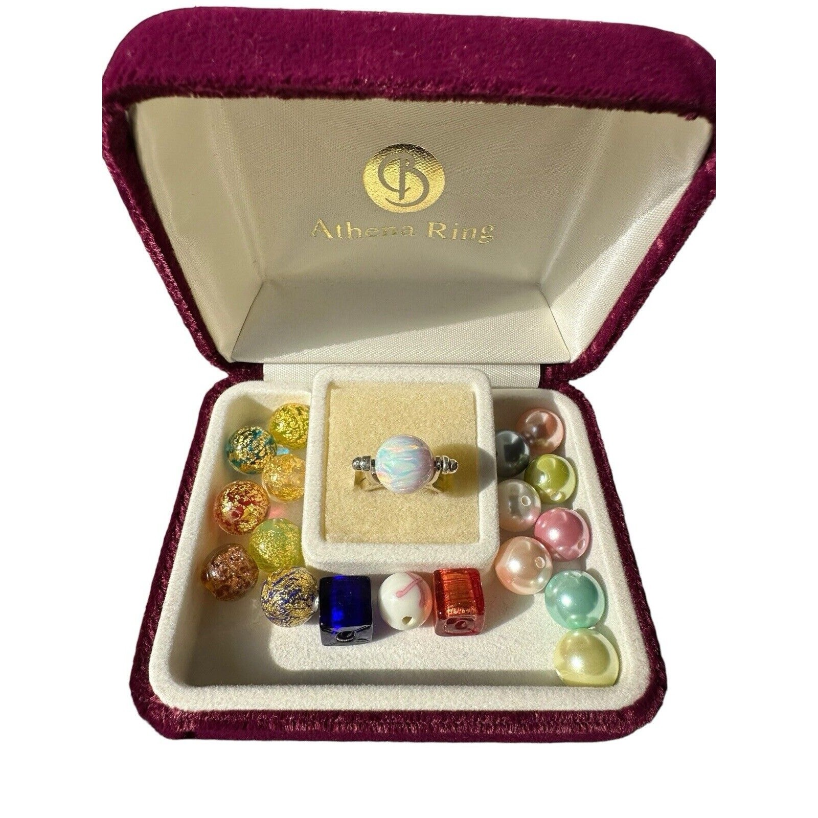 New Sterling Interchangeable Bead Ring With 18 -12 mm Beads Genuine Opal Sz. 6