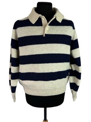 Brut Strickpullover beige/marine gestreift Wolle Herren Größe UK M