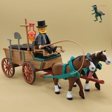 Playmobil charrette funéraire-sépulteur-voiture à chevaux-cimetière-tombes