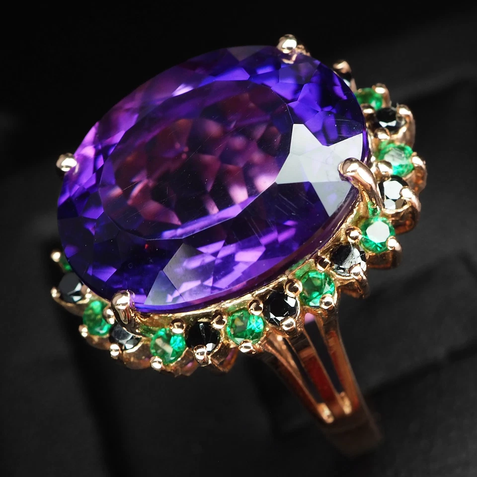 Anillos de oro rosa de plata de ley 925 de 19,70 quilates amatista púrpura con cambio clásico Foto 4 de 4