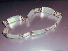 Beautiful Vintage Chinese Jade Sterling Silver Link Bracelet 925 Sterling Stamp