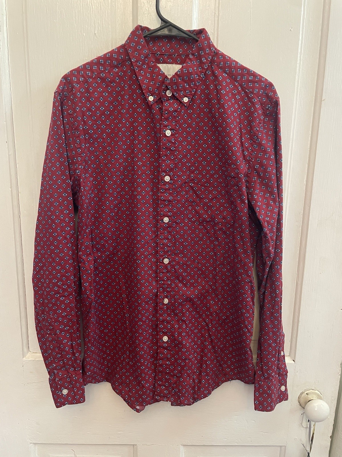 American Eagle Burgundy Patterned Button-Down Shi… - image 1