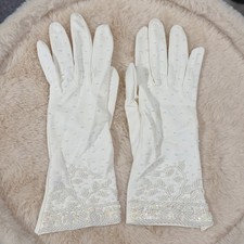 Vintage 1950-1960s White Ivory Hand Beaded Dress Gloves Fits Small/Medium