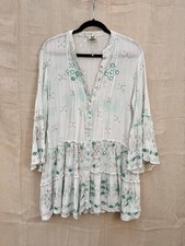 Sumitra white turquoise mini dress Indian boho free size B10