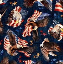 Quilting Treasures - 1776 - Eagle  Flag Toss - Navy, Fabric by the Yard