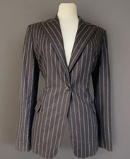 Loro Piana Cashmere Wool Brown Light Blue Stripe Peak Lapel Jacket 38 R