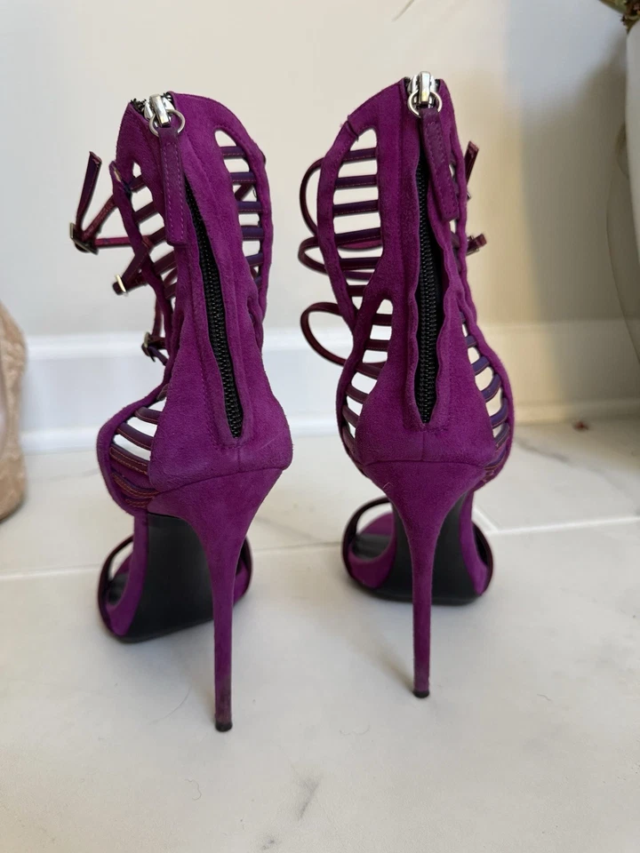 Giuseppe Zanotti Vero Cuoio фиолетовый замшевый лодыжки ремень каблуки размер 7 - Изображение 2 из 4