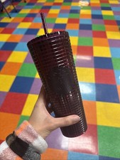 24oz. Venti Starbucks Plum/Maroon Grid Tumbler Authentic NEW WITH TAGS