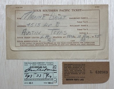 VINTAGE ZUGTICKET: 1945 SOUTHER PACIFIC - Pullman Company Ticket Quittung