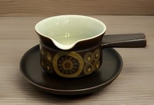 Vintage MCM Denby Arabesque Stoneware  Sauce Gravy Boat Dish With Drip Plate