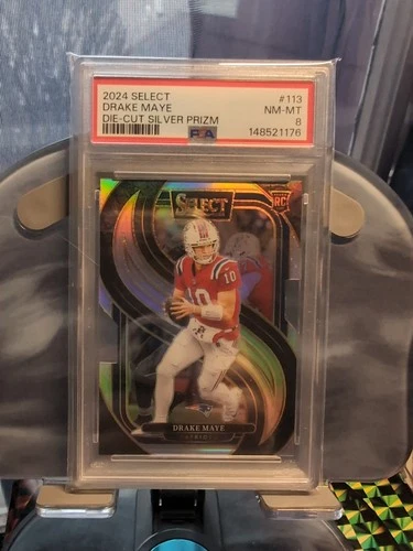 2024 Select -  Drake Maye - Premier Level -#113 Silver Prizm Die-Cut - PSA 8