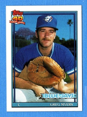1991 Topps #599A Greg Myers ERR/'90 Syracuse/stat line omitted Blue Jays
