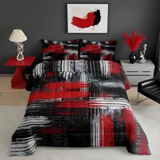 Red Black and Grey Comforter Geometric Artistic Smear Comforter Set Abstract ...